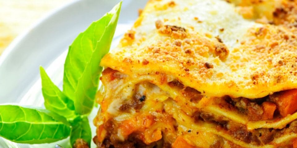 Lasagna with Meat Sauce, Mushrooms & Green Asparagus